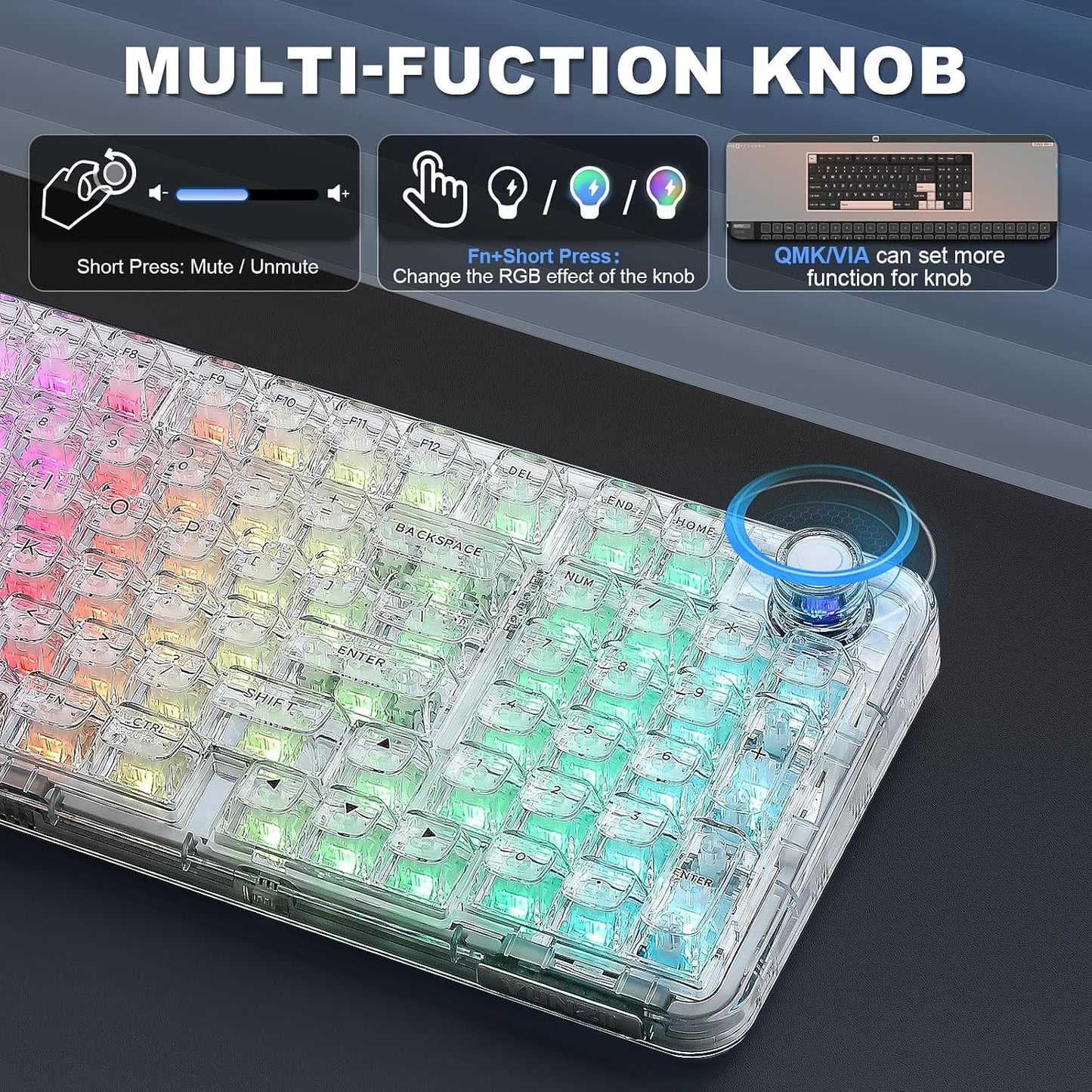 YUNZII X98 QMK\/VIA Teclado mecánico inalámbrico para juegos con pe...