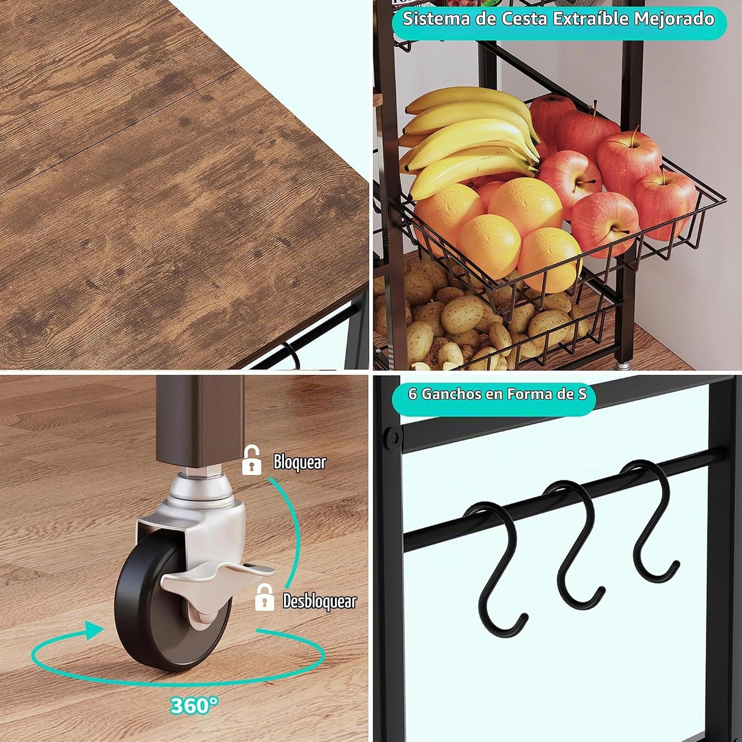 HapiRm Carrito de cocina con ruedas para microondas, soporte de mes...