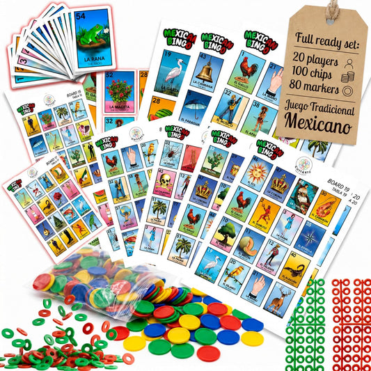 Cuitáxi Juego de bingo mexicano con 100 fichas de bingo para 20 jug...