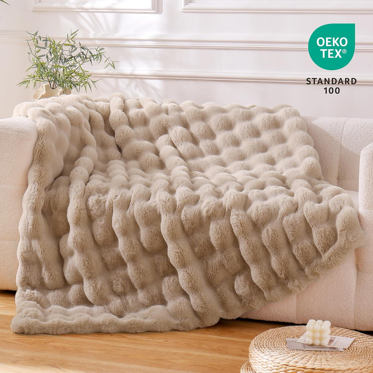 BENVWE Manta de piel sintética para sofá y cama, manta de burbujas...