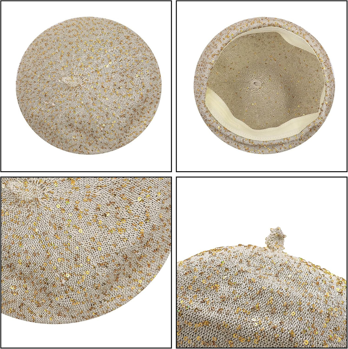 MINGSEECESS Boina francesa con lentejuelas brillantes para mujer, s...