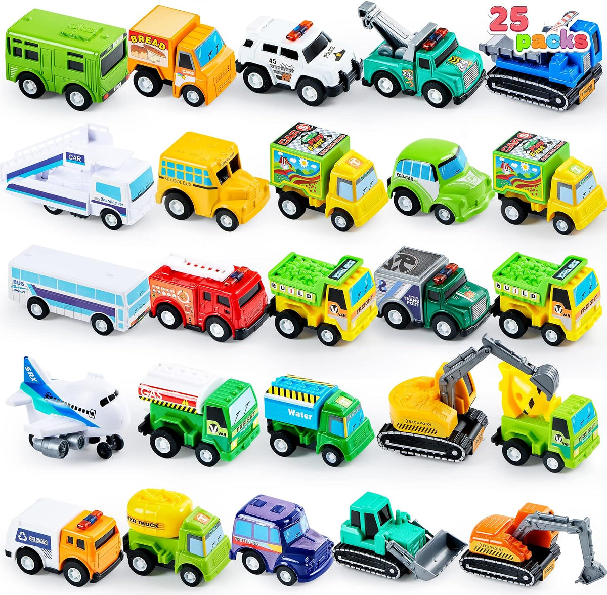 JOYIN - Conjunto de 25 piezas de vehículos de juguete de autos y ca...