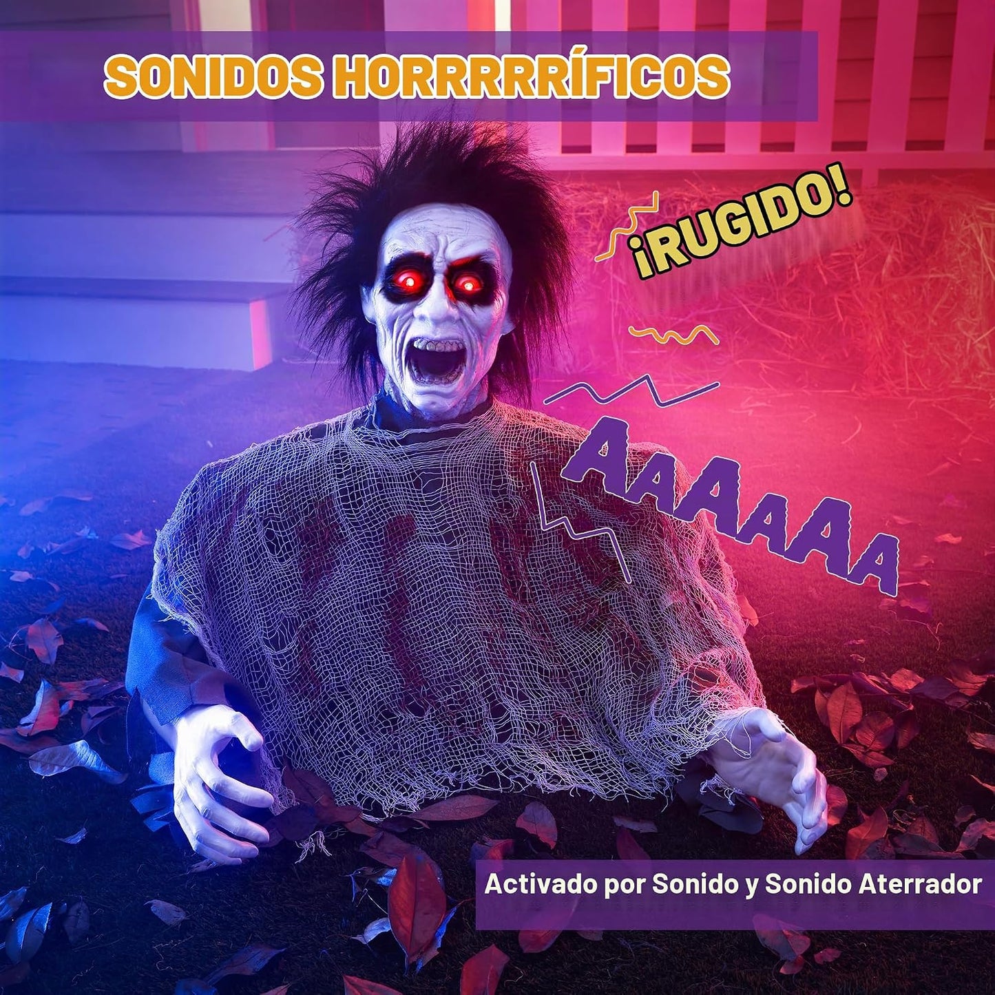 JOYIN - Decoración de Halloween animada, zombi con sonido aterrador...