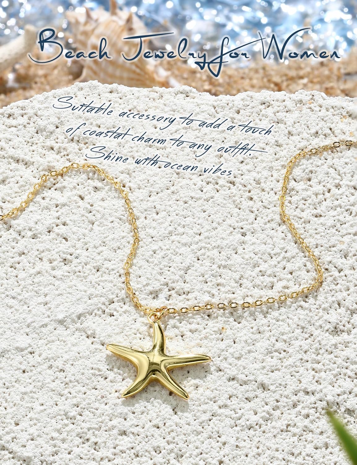 LOYALLOOK Collar de estrella de mar de concha para mujer, chapado e...