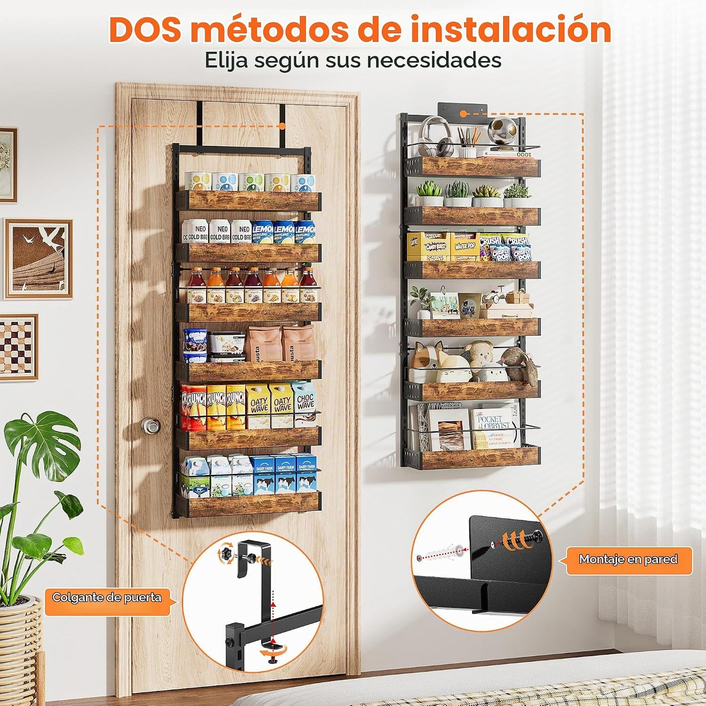 Organizador de puerta de despensa de 6 niveles, cesta ajustable de...