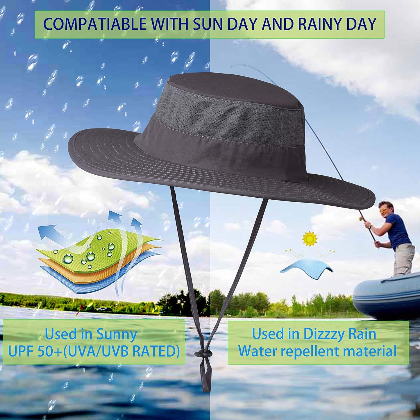 Sombrero de pesca, gorra para el sol con protección solar UPF 50+ y...
