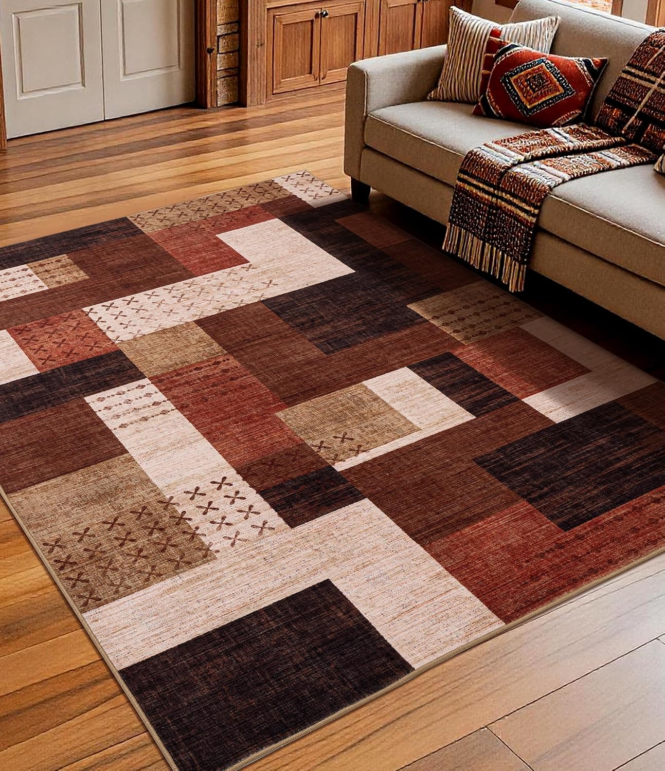 YIHOUSE Alfombra moderna marrón de 5 x 7 pies para sala de estar, a...