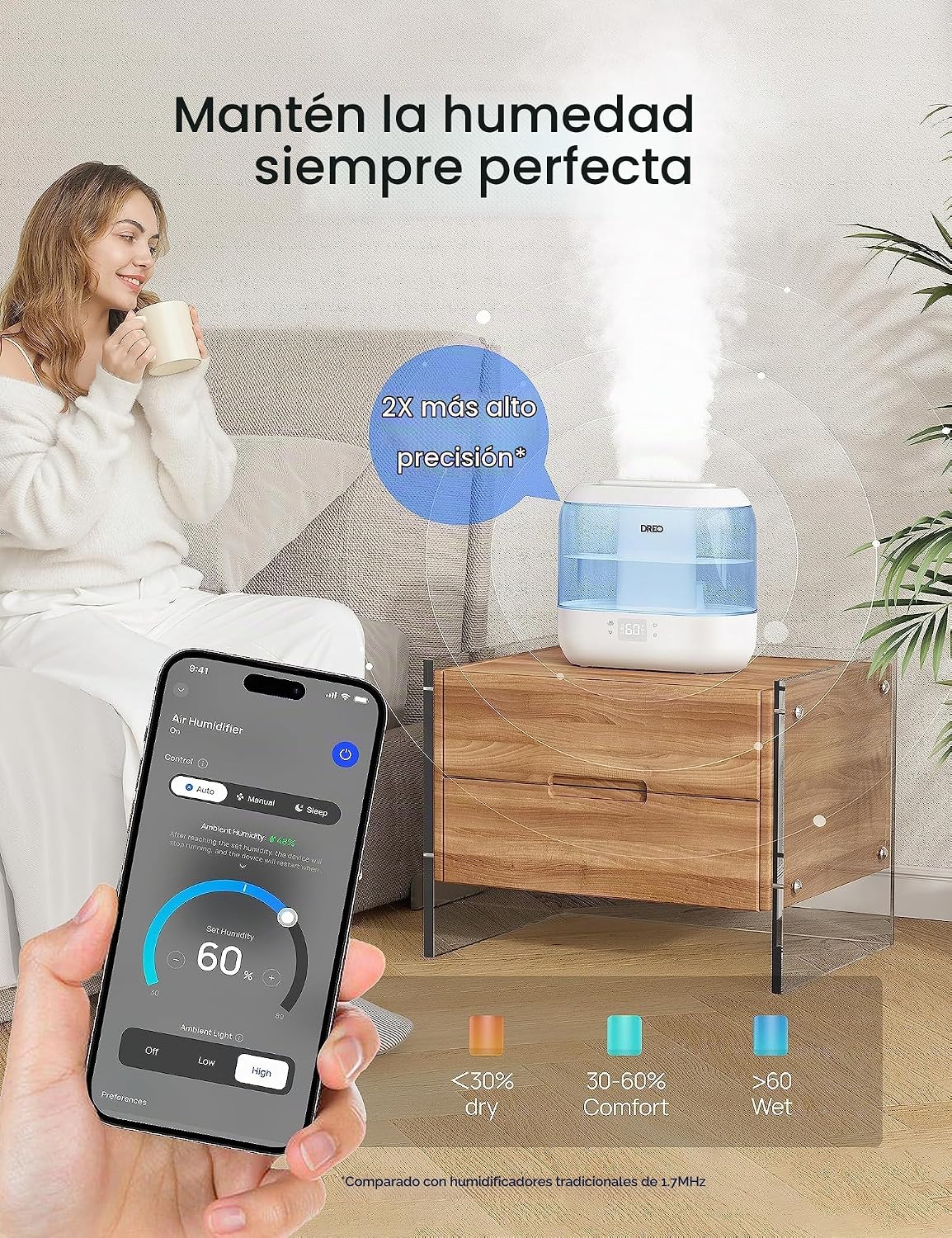Dreo Humidificadores inteligentes para dormitorio, filtro incluido,...