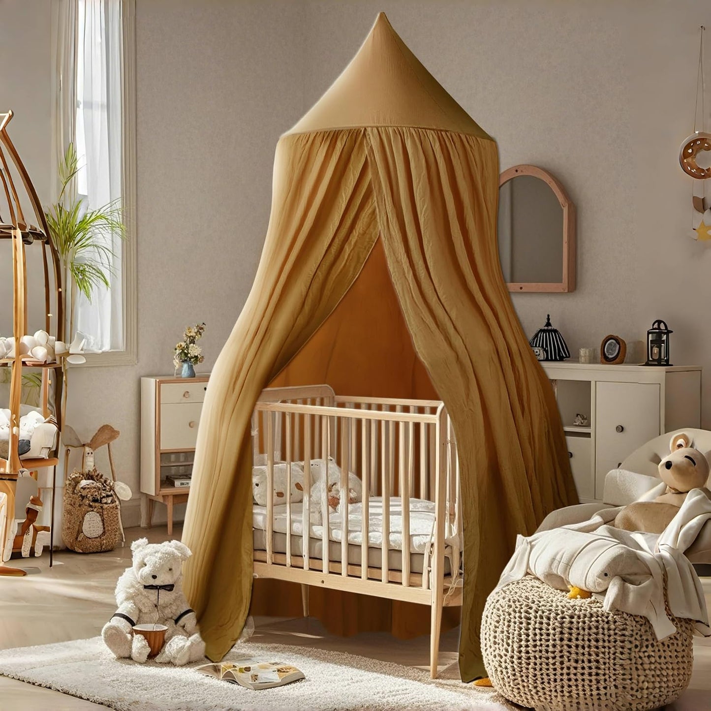 Cortina de cama para niños de algodón, cortina colgante para cuna d...