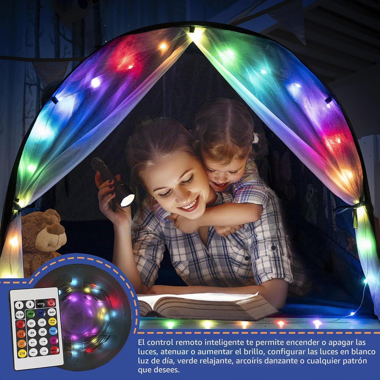 ANC POP Tienda de campaña para niños con tira de luces LED de 55 x...