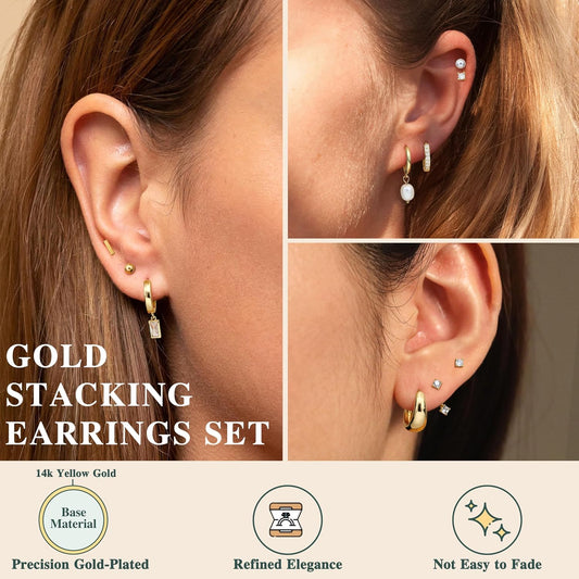 Besteel 13 pares de conjunto de aretes de aro pequeños para mujer,...