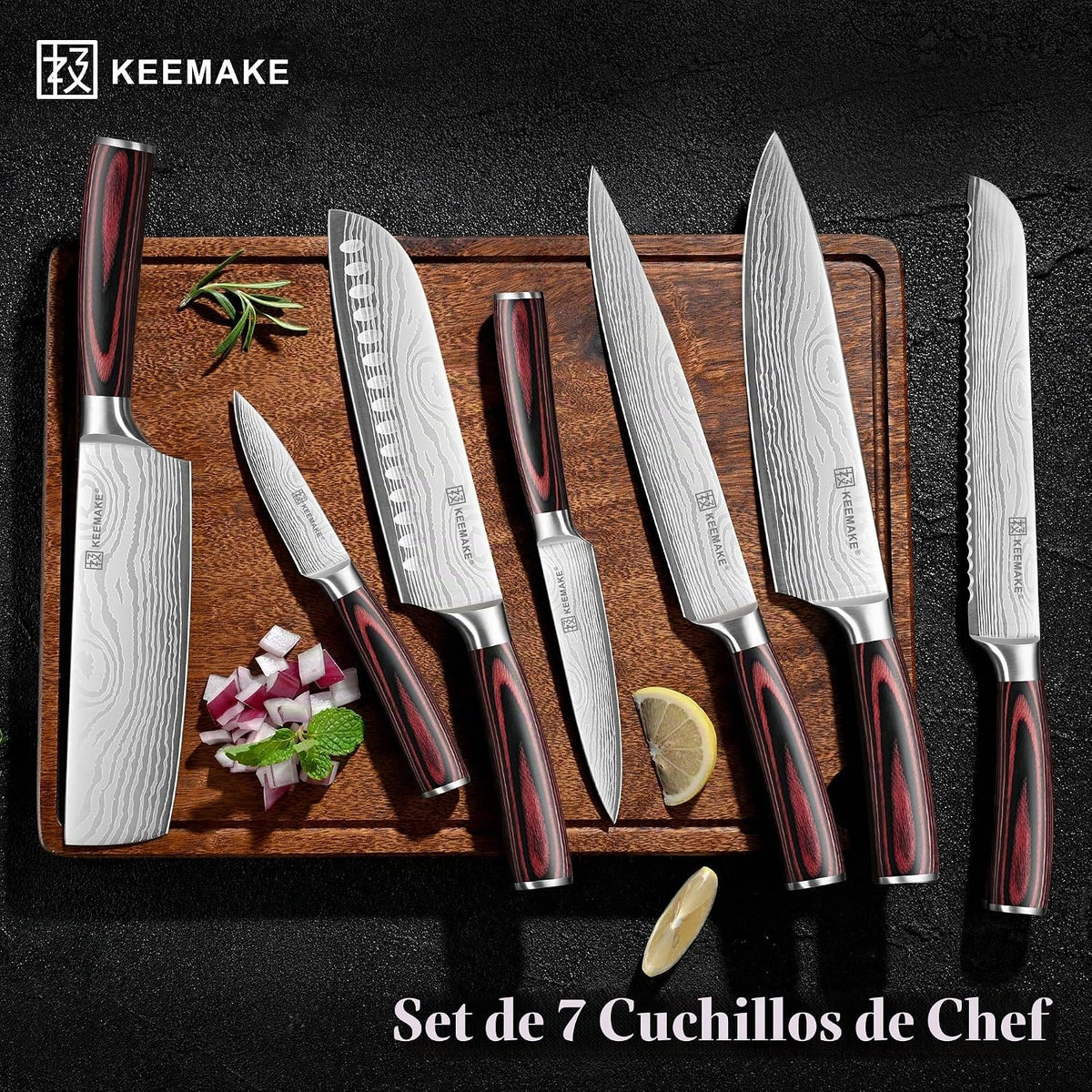 KEEMAKE - Juego de cuchillos de cocina, juego de cuchillos de chef...