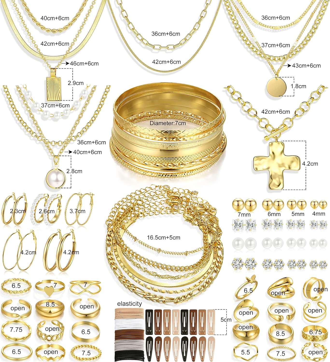 FAXHION Juego de joyas de oro para mujer, 68 piezas, con 7 collares...