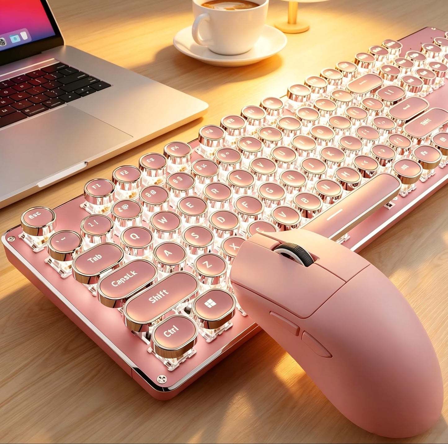 Combo de teclado y mouse inalámbricos, máquina de escribir retroilu...