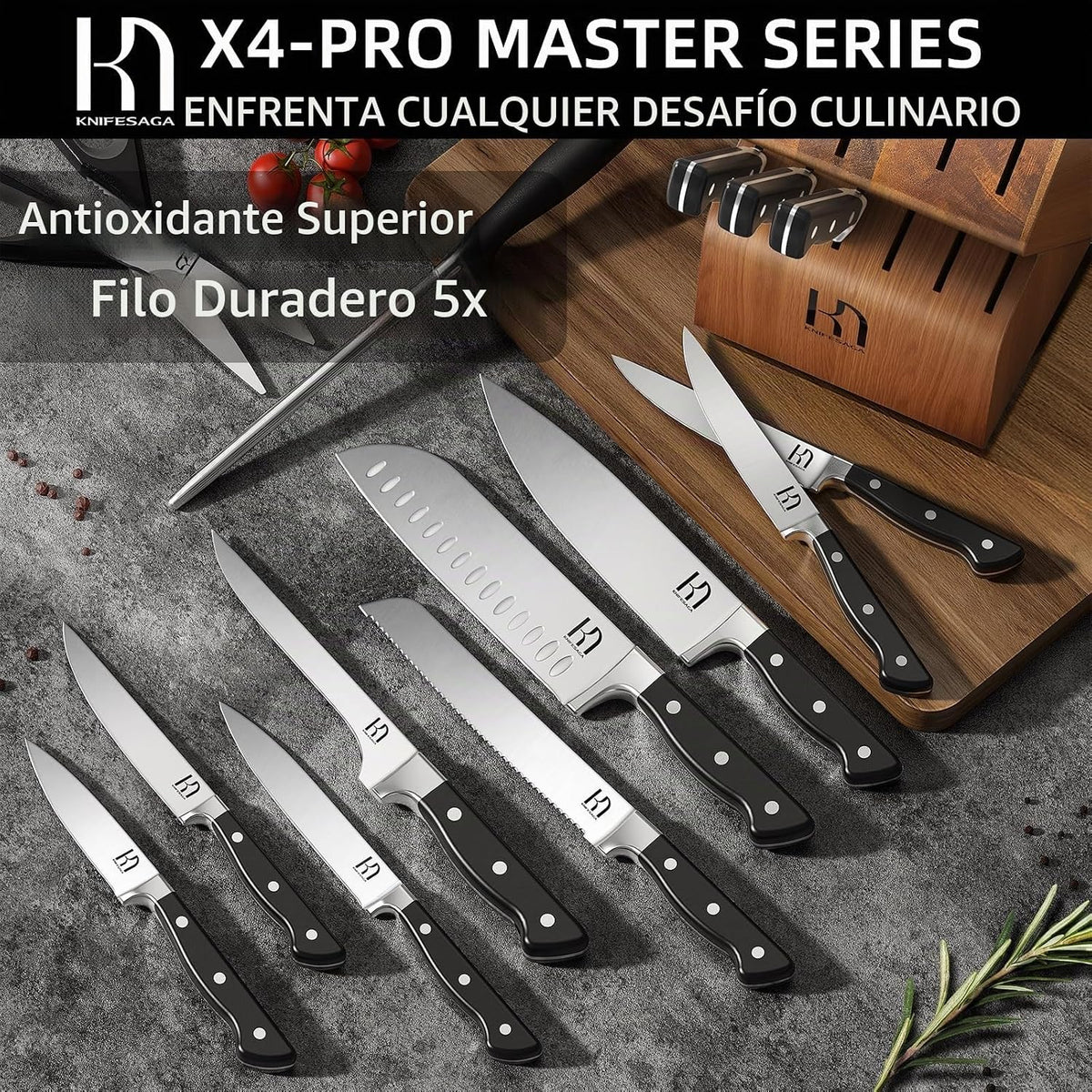 KnifeSaga Juego de bloques de cuchillos de cocina japoneses de 15 p...