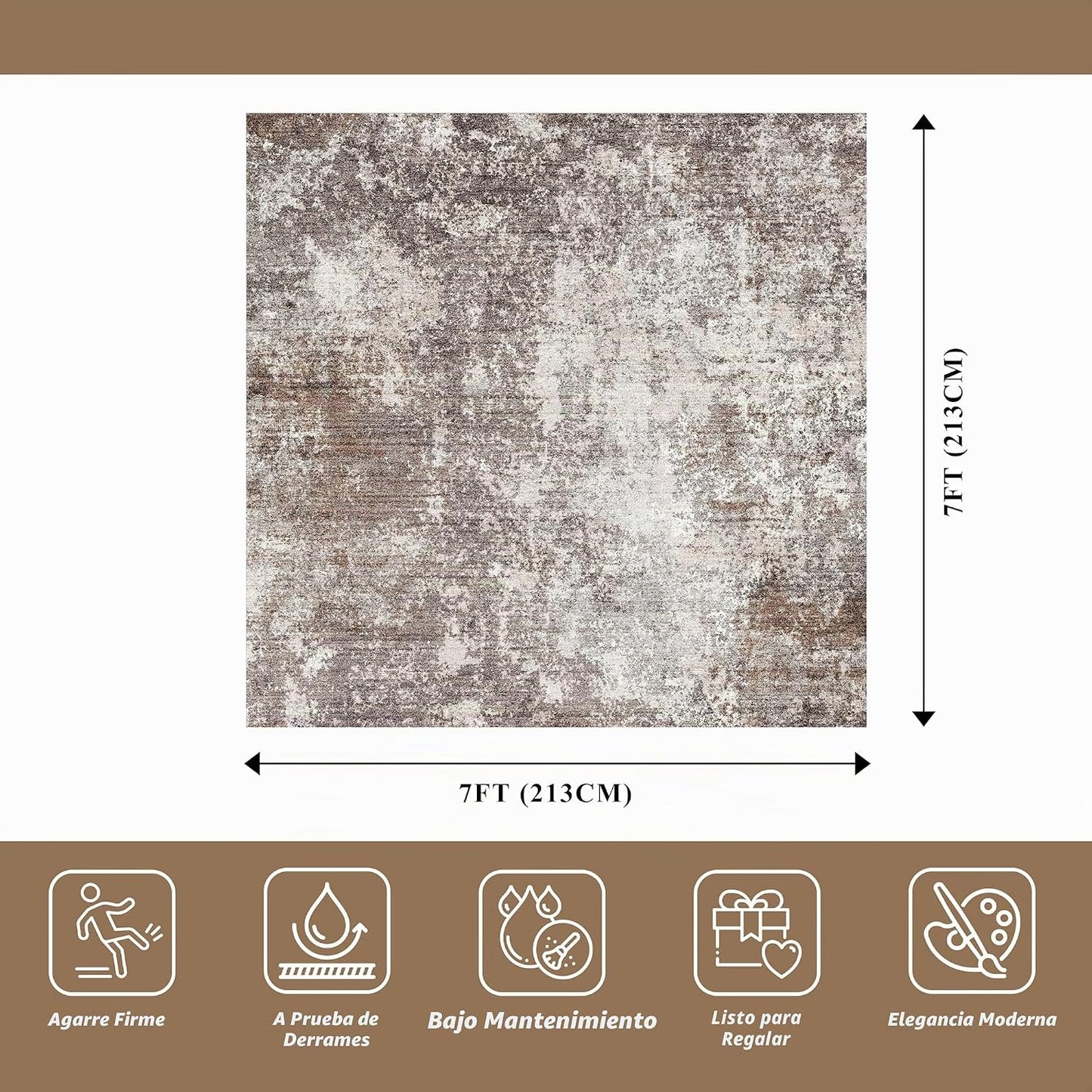 Alfombra cuadrada lavable de 7 x 7, antideslizante, suave, para int...