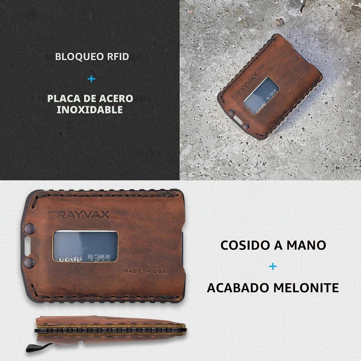 Trayvax Ascent - Cartera con bolsillo frontal RFID para dinero y ta...