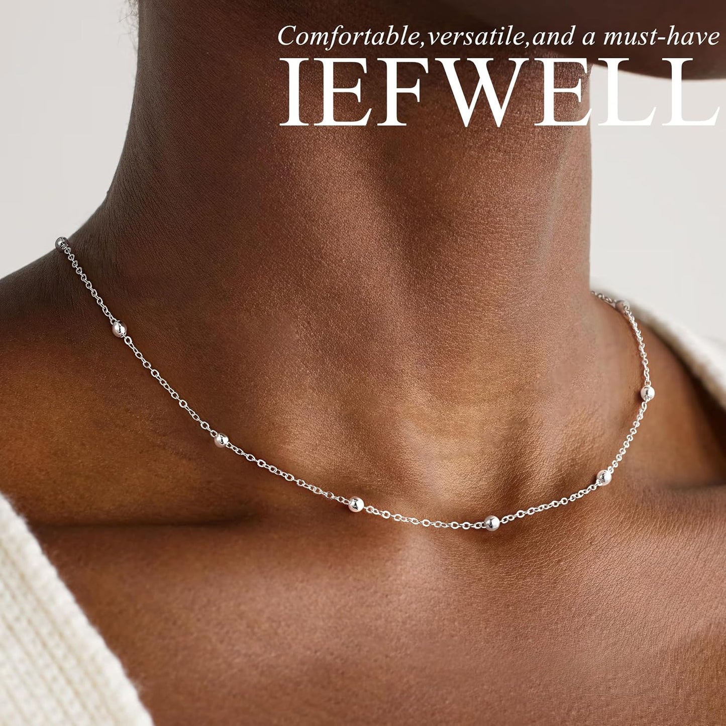 IEFWELL Collar de cadena de plata de ley 925 maciza para mujer, cad...