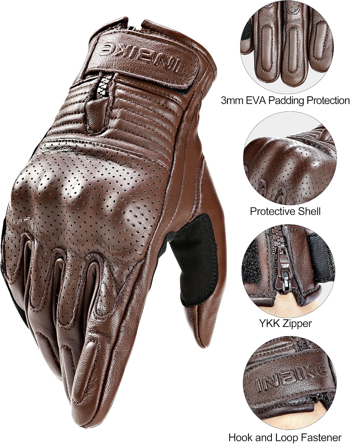 INBIKE Guantes de Motocicleta para Hombres Premium de Cuero Perfora...
