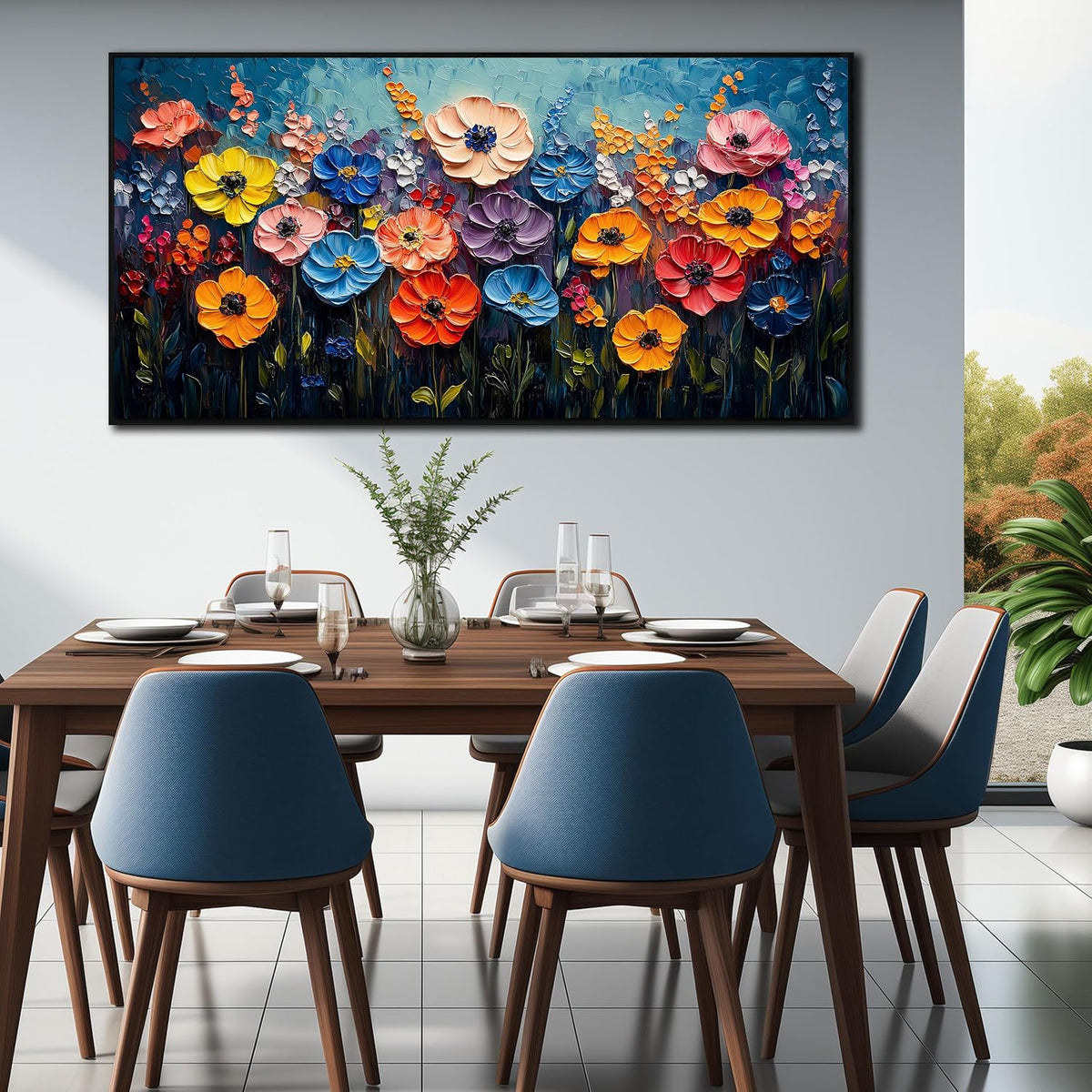 Arte de pared de flores para sala de estar, decoración de pared col...