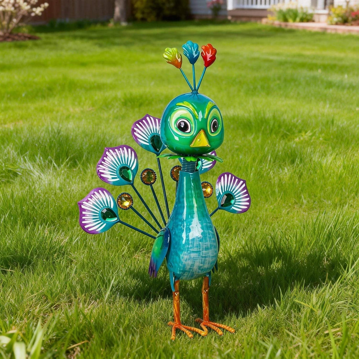 Natelf Estatua de metal pavo real para exteriores, jardín, patio, d...