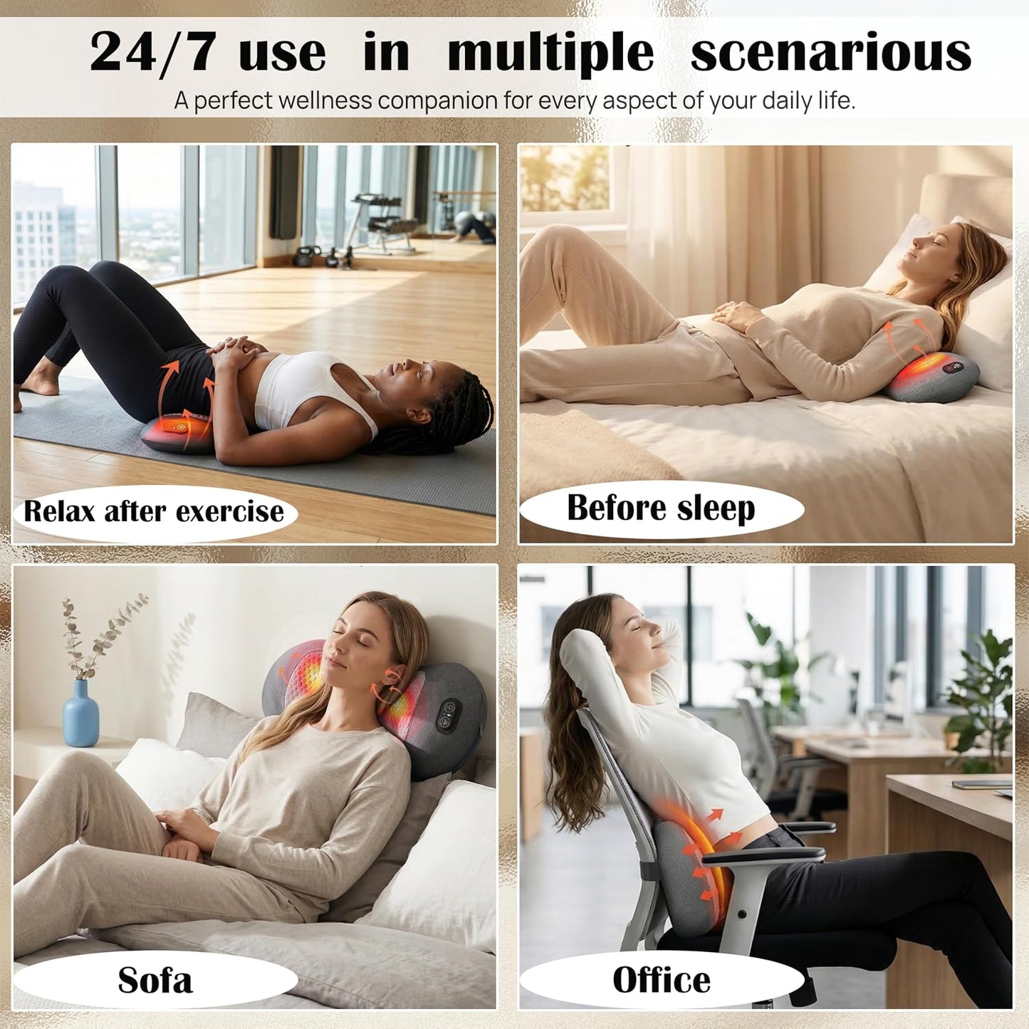 Almohada de masaje 3 en 1 con calor, vibración y soporte, masajeado...
