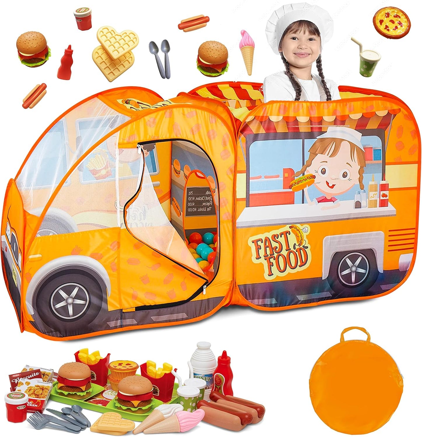 Kiddzery Tienda de campaña para camiones de comida, 54 piezas, jueg...