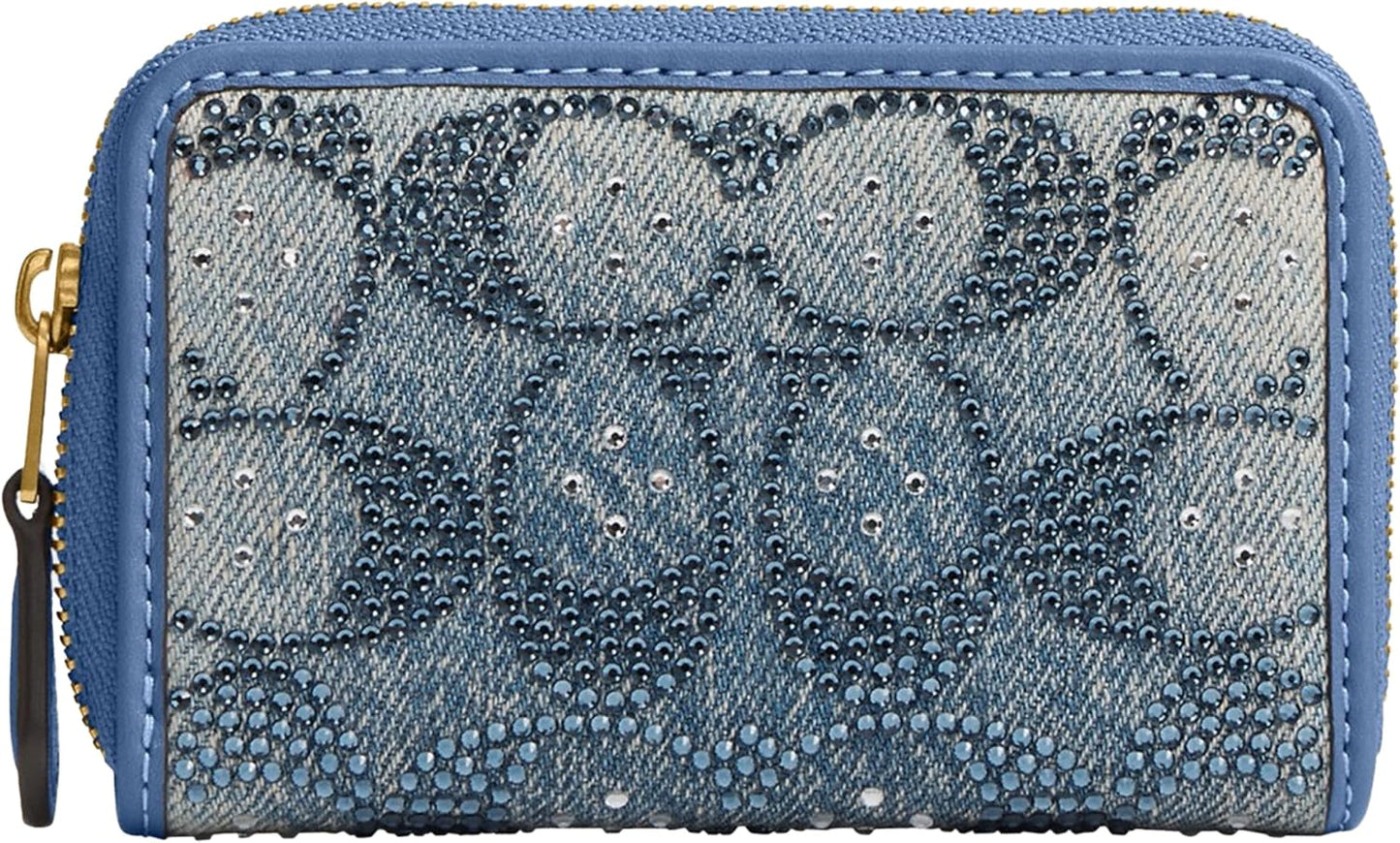 Coach Tarjetero pequeño con cremallera para mujer, Mezclilla, Talla...