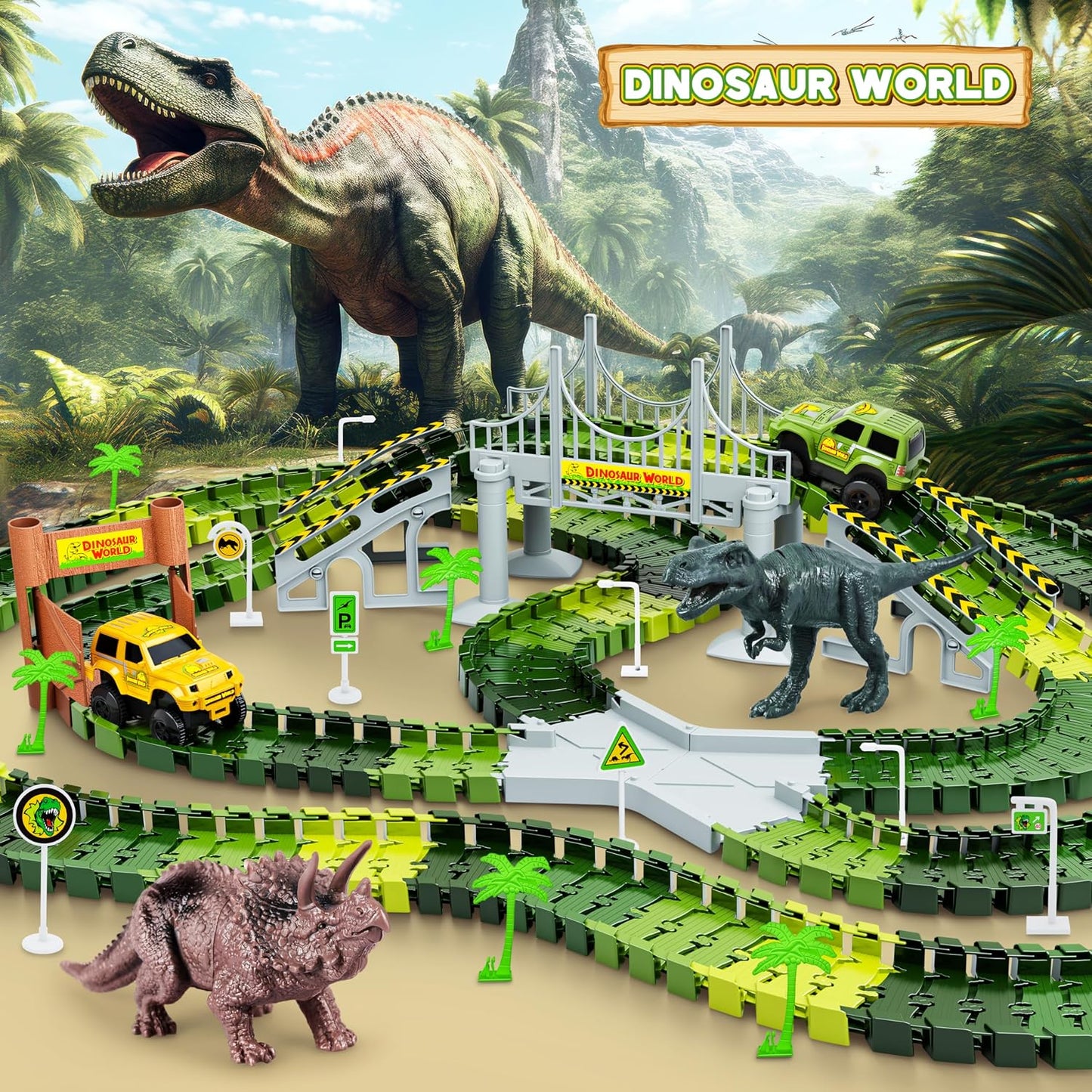 Pistas de dinosaurios, 271 piezas Create A Dinosaur World Road Race...
