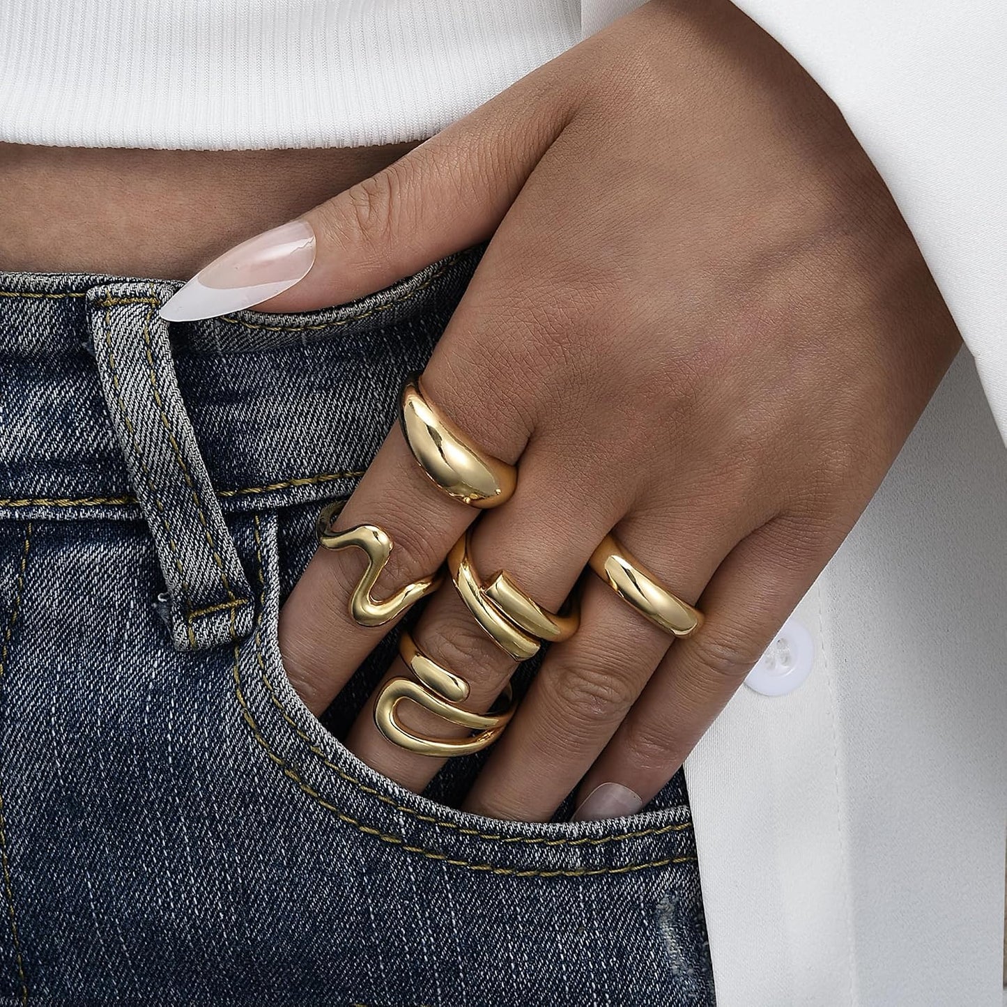 YEEZII Anillos Gruesos de Oro para Mujer Sin Deslustre, Anillo de P...