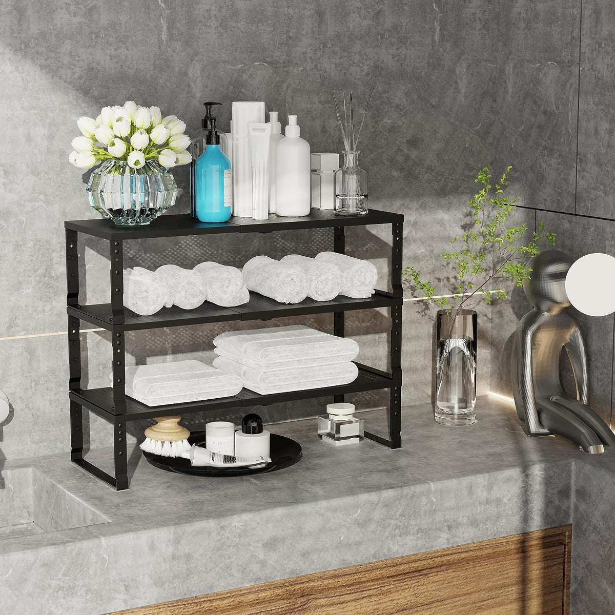 Jojocross Organizador de cocina apilable ajustable y expandible par...