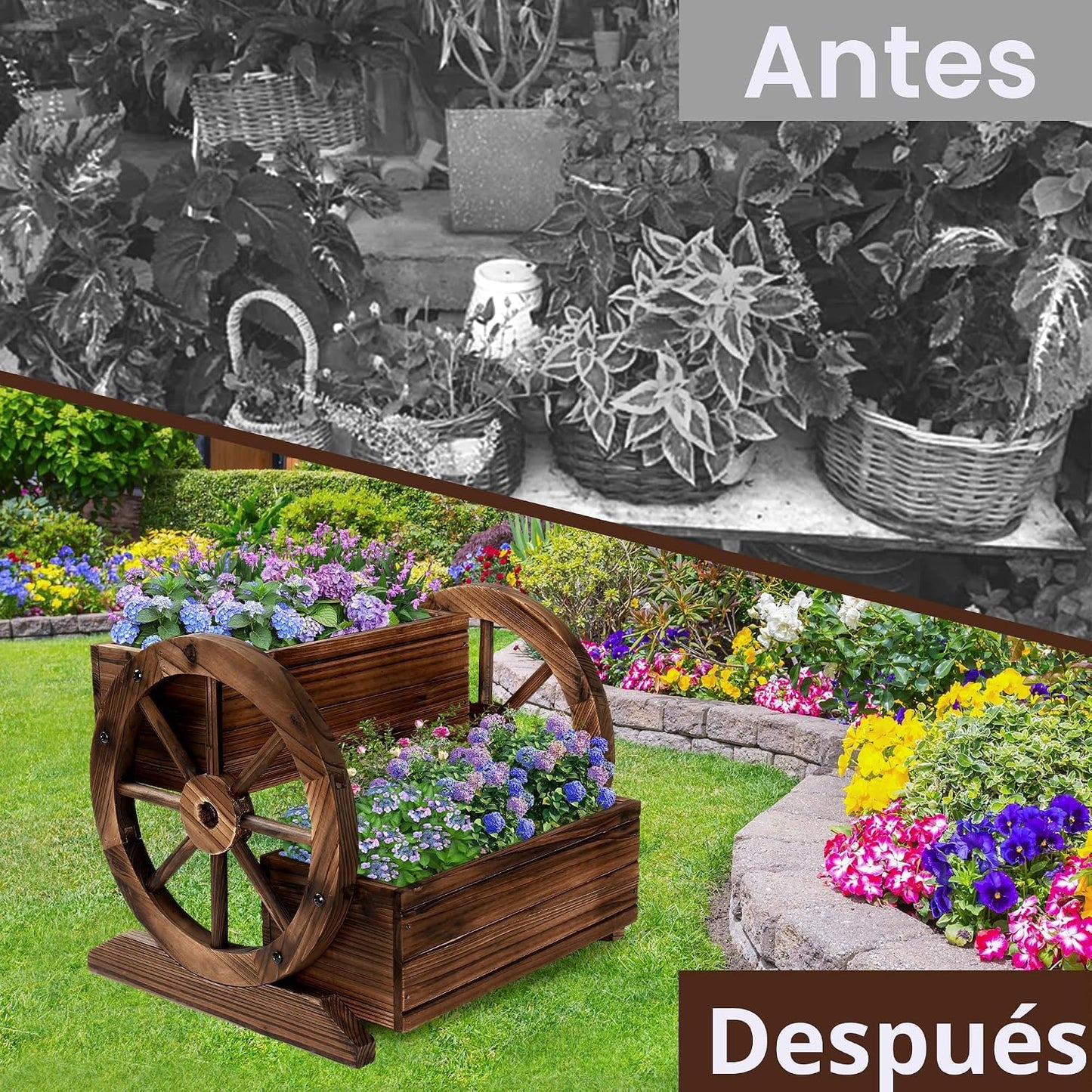 OIPRTGFJ Jardinera de madera con ruedas, maceta decorativa para flo...