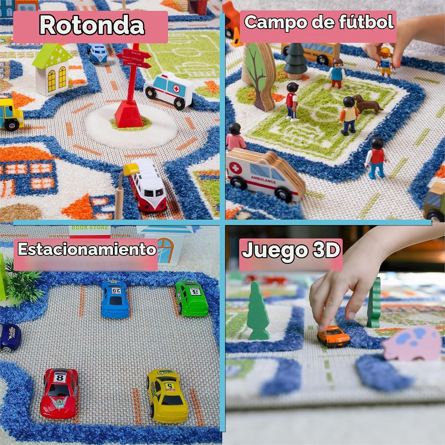 IVI Alfombra de juego gruesa 3D para niños con diseño de ciudad col...
