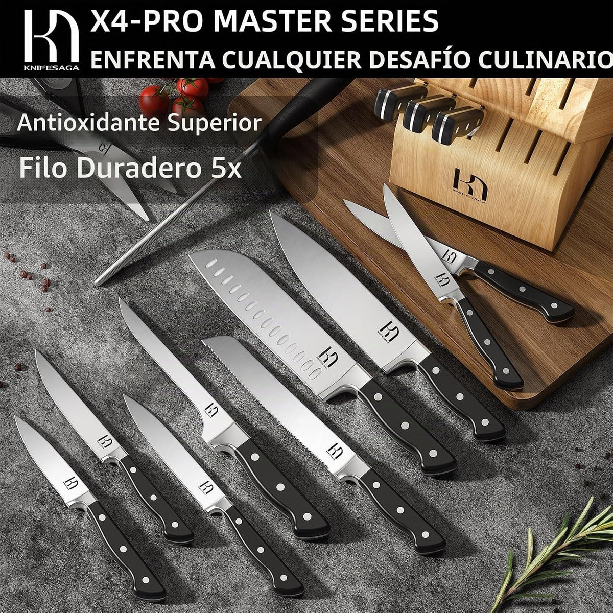 Juego de Cuchillos, Juego de Bloque de Cuchillos de Cocina de 15 Pi...