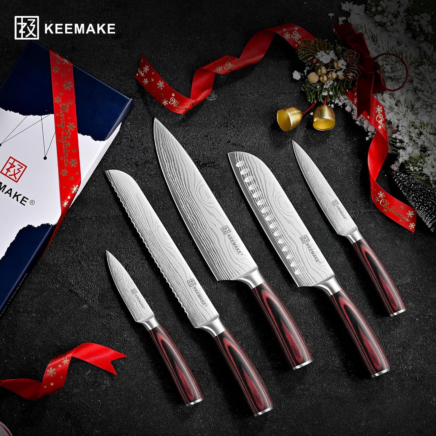 KEEMAKE - Juego de cuchillos de cocina de 5 piezas, juego de cuchil...