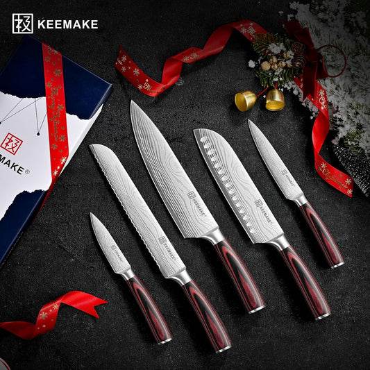 KEEMAKE - Juego de cuchillos de cocina de 5 piezas, juego de cuchil...