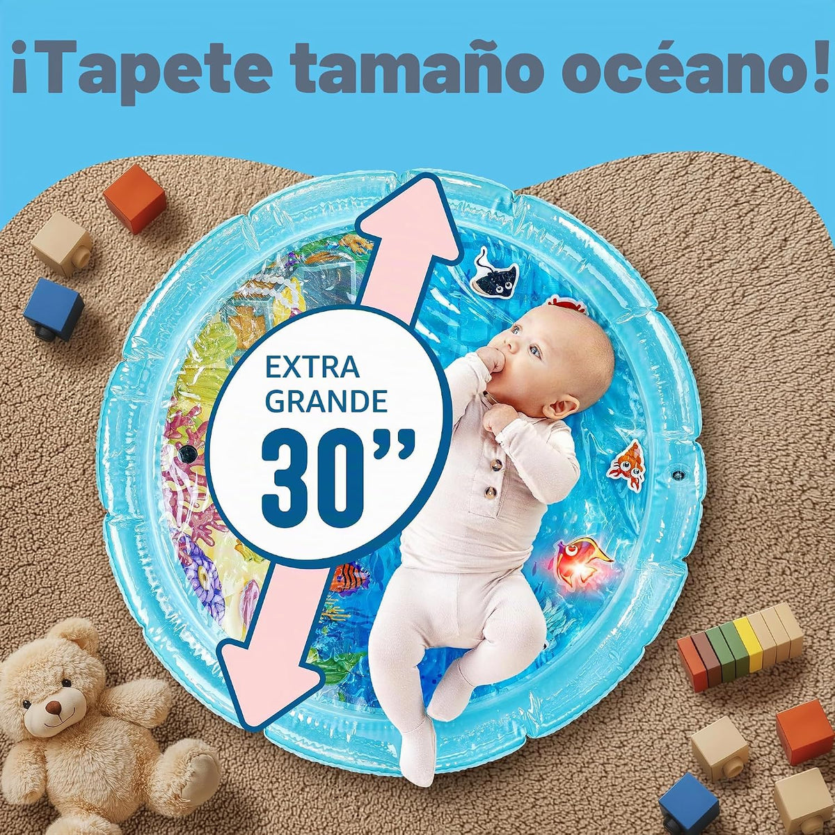 SplashEZ Alfombra de agua para tiempo boca abajo con luces para beb...