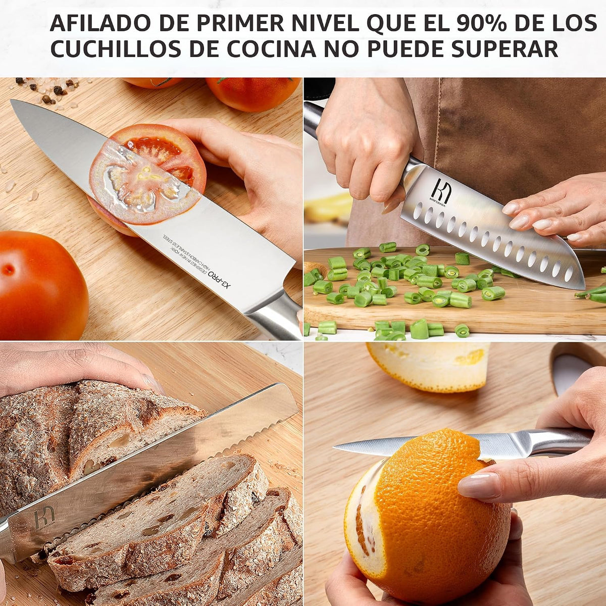 KnifeSaga - Juego de 14 cuchillos con bloque, premium, afilado de a...
