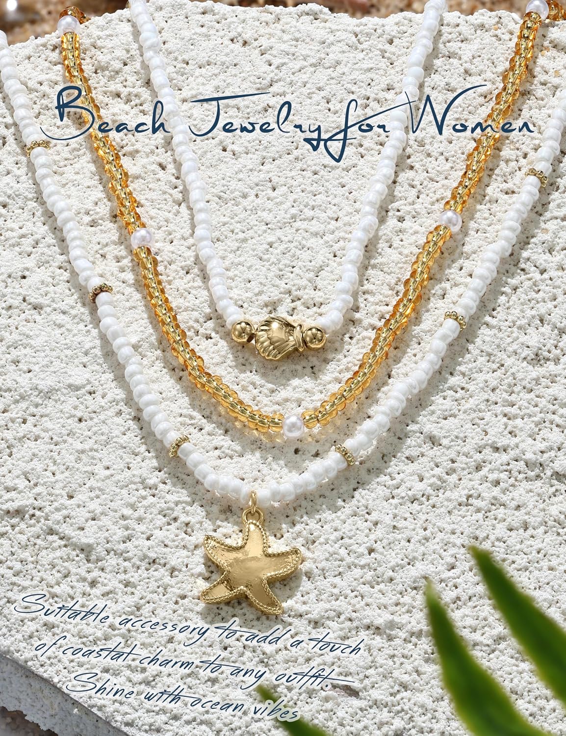 LOYALLOOK Collar de estrella de mar de concha para mujer, chapado e...