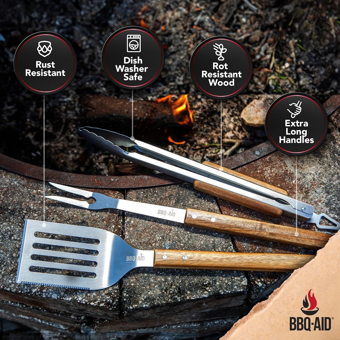 Juego de 3 accesorios para barbacoa \u2013 Pinzas para barbacoa \u2...