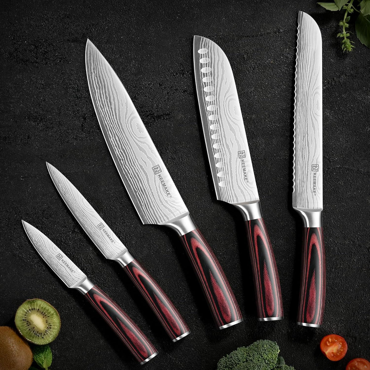 KEEMAKE - Juego de cuchillos de cocina de 5 piezas, juego de cuchil...
