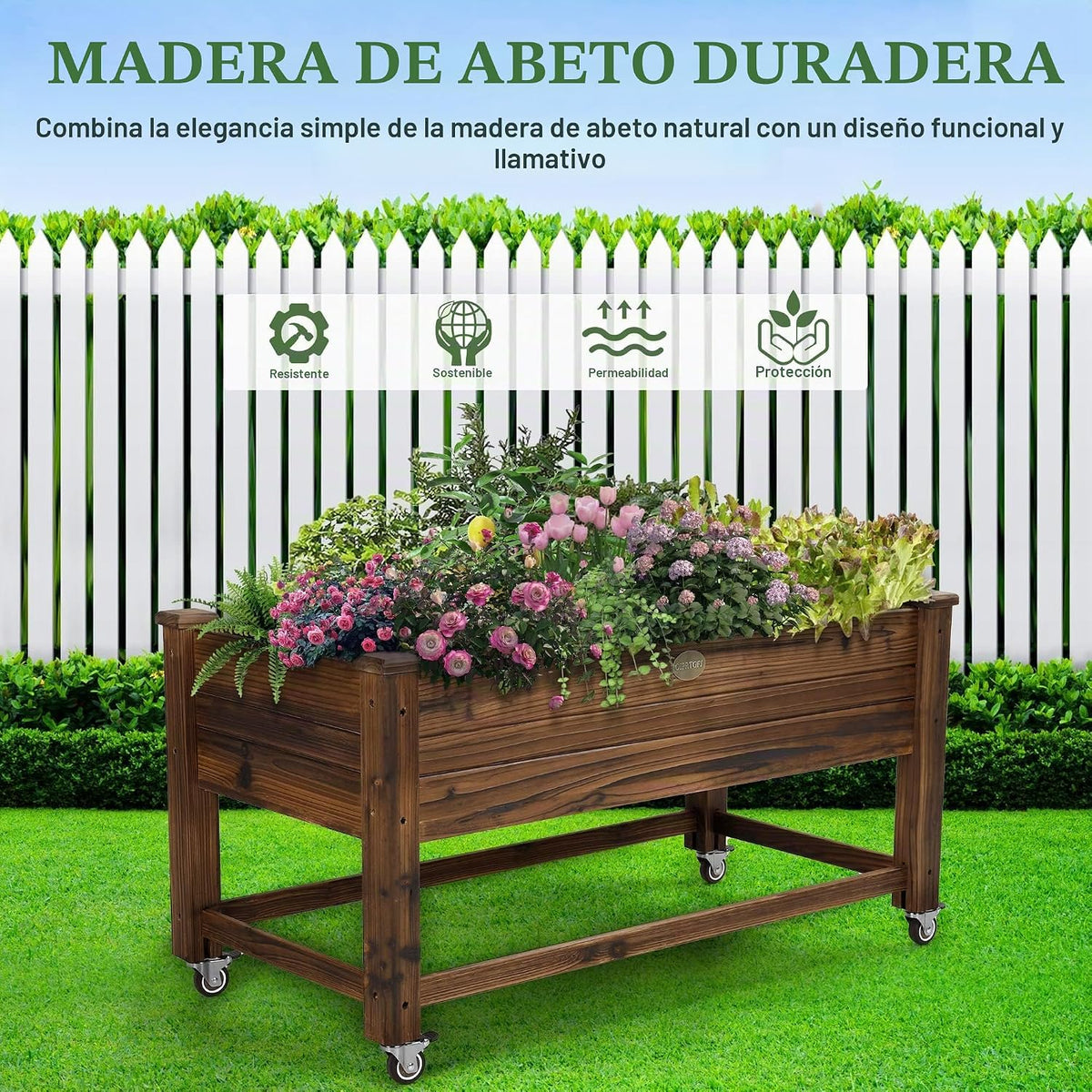 OIPRTGFJ Jardinera elevada de madera de cedro con ruedas de bloqueo...