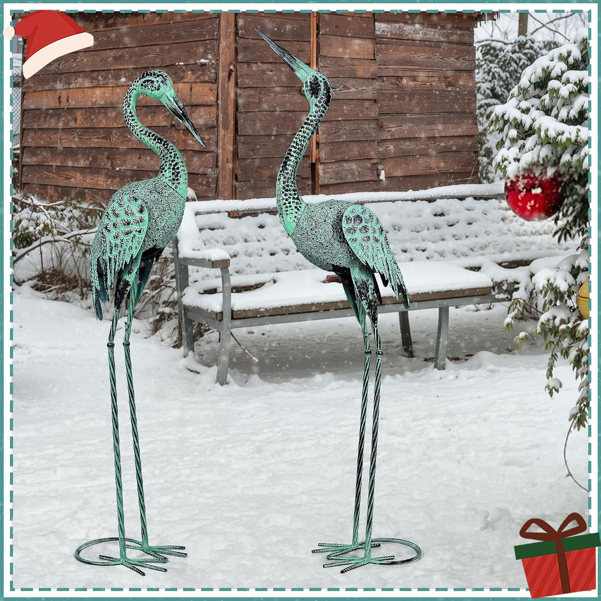 Juego de 2 estatuas de jardín grandes, esculturas de grúa de metal,...