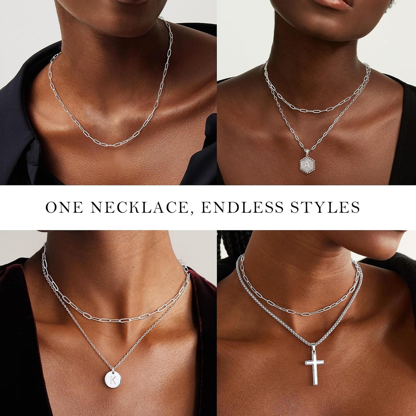 IEFWELL Collar de cadena chapada en plata para mujeres y hombres \u...