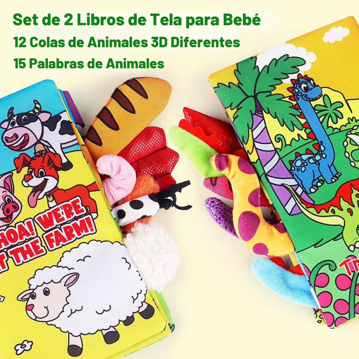 Vanmor Paquete de 2 libros de tela para bebé, juguetes sensoriales...