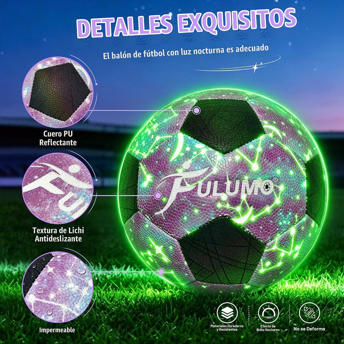 FULUMO Balón de fútbol que brilla en la oscuridad tamaño 5\/4 con b...
