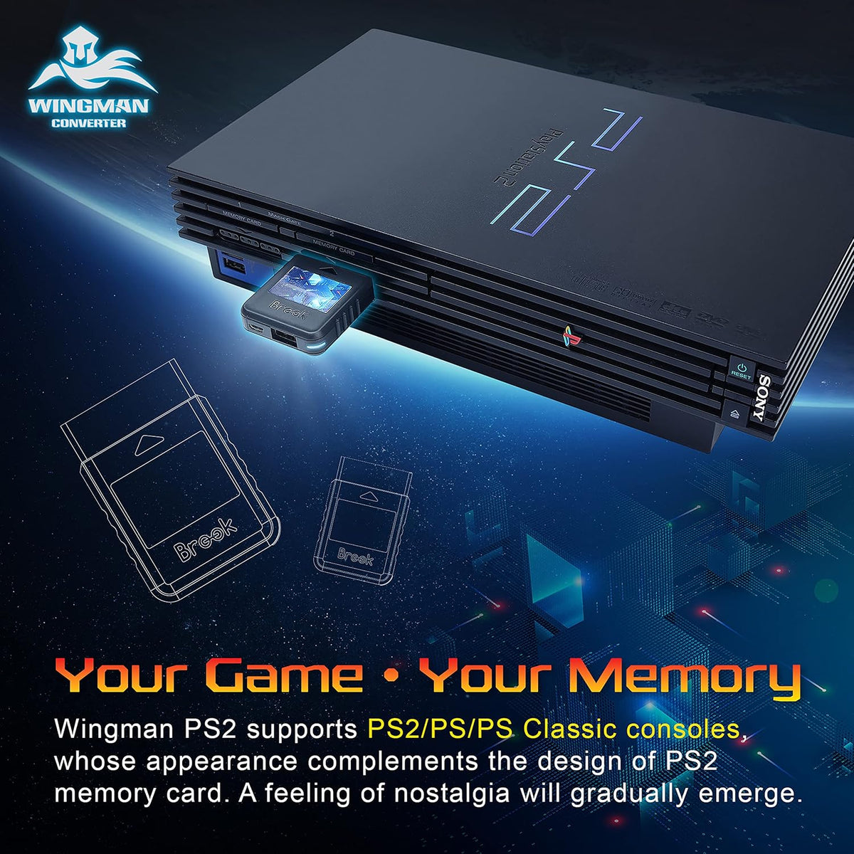 Brook Wingman PS2 Converter - Versión inalámbrica de PS4\/3 a PS2\/...