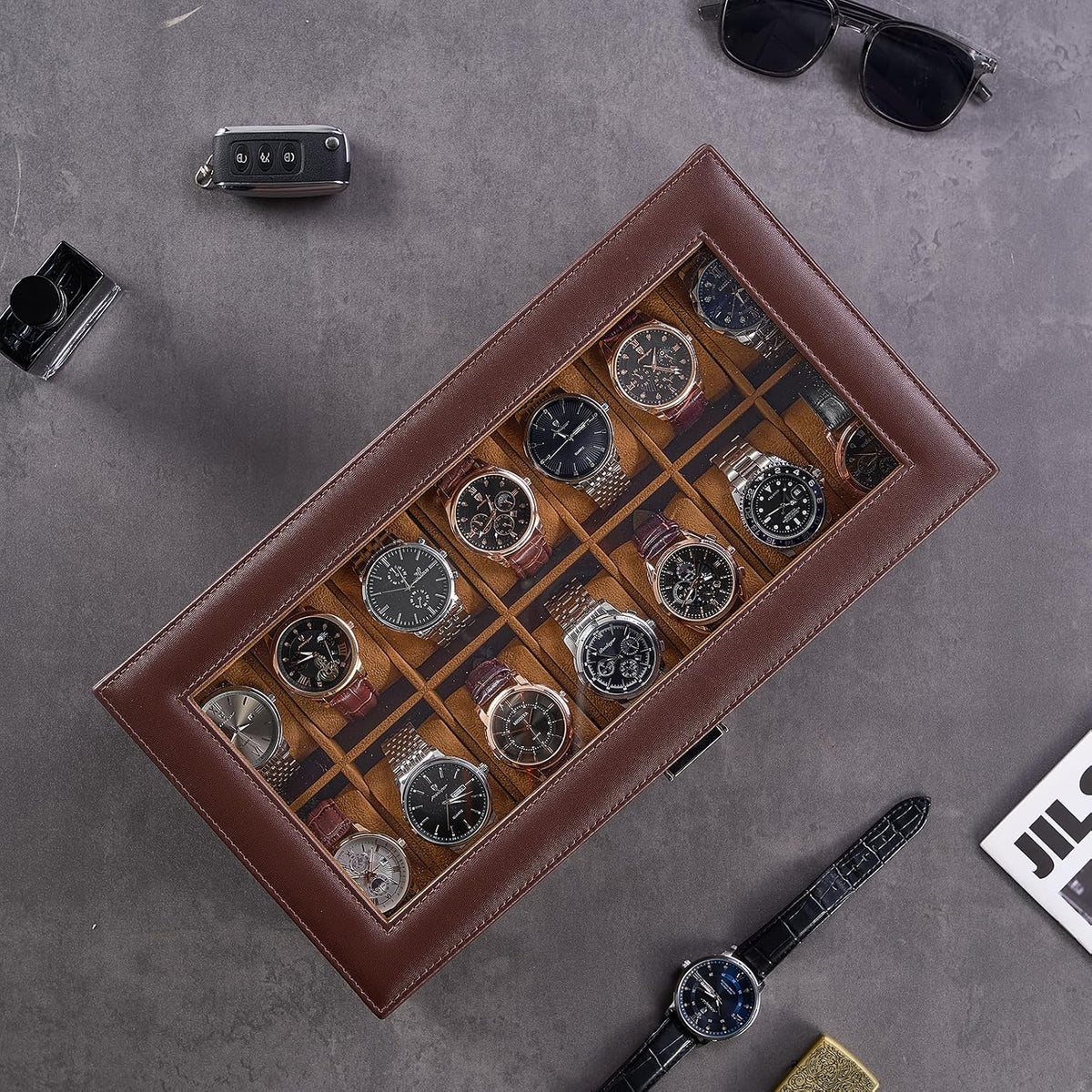 ProCase Caja de reloj, Caja de reloj para hombres con 14 ranuras y...