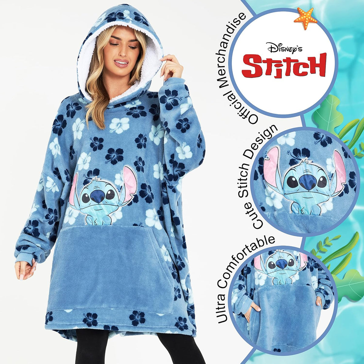 Disney Manta con Capucha de Stitch para Mujeres y Adolescentes, Pon...