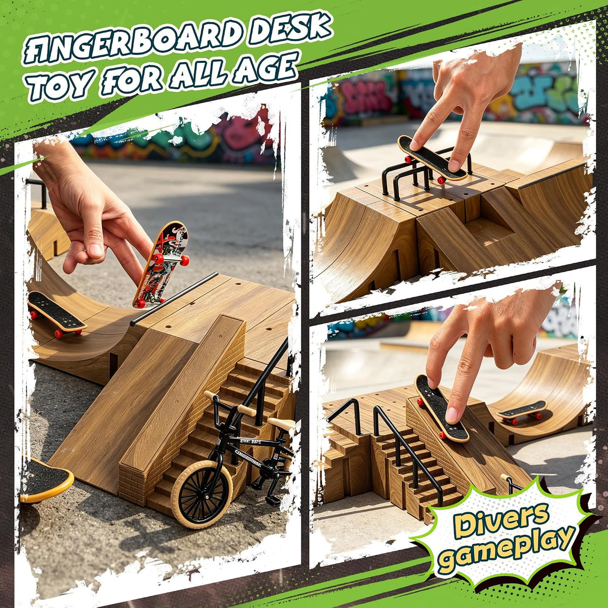 RNGODO Kit de parque de patinetas para niños, 14 en 1, mini rampa d...